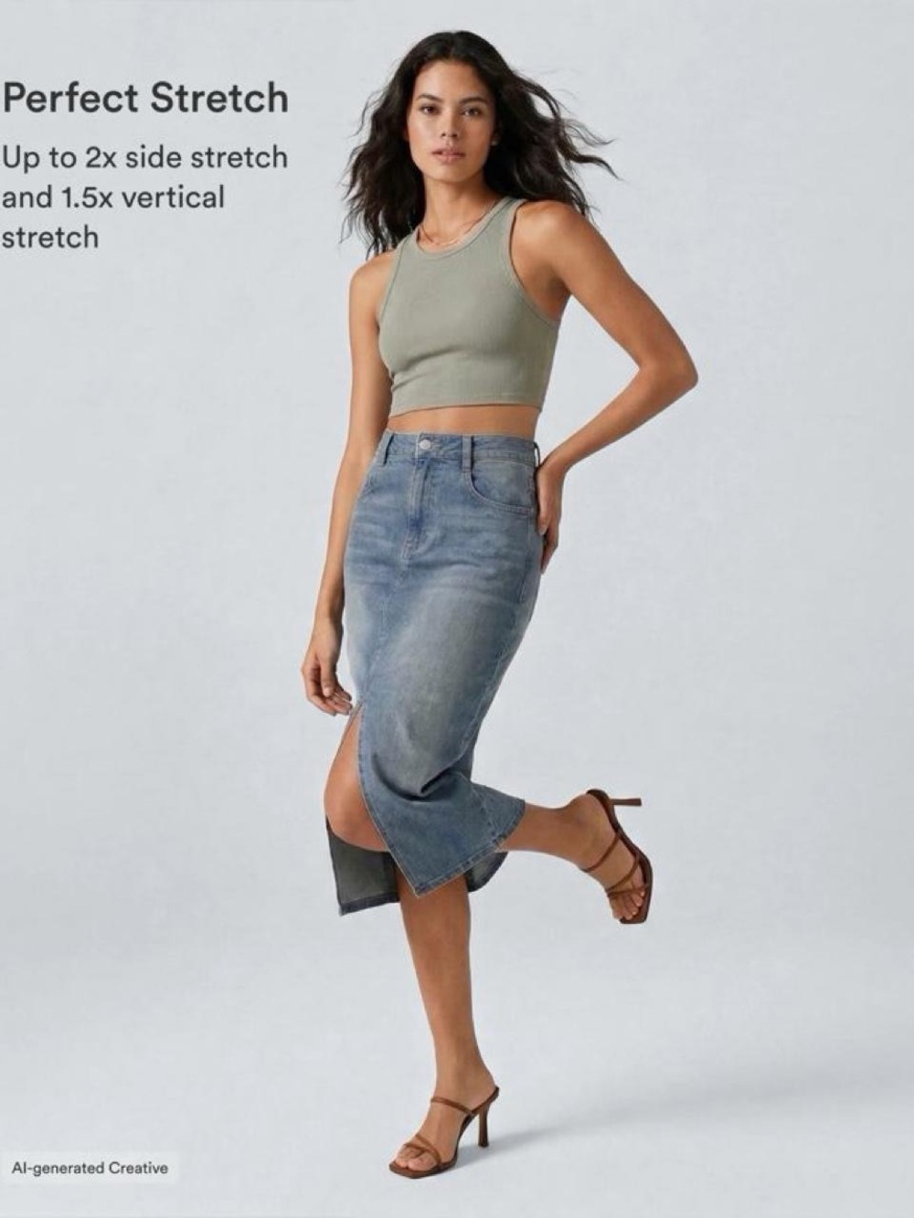 NWT HALARA Women's Mid-Length Distressed Denim Skirt in Light Blue